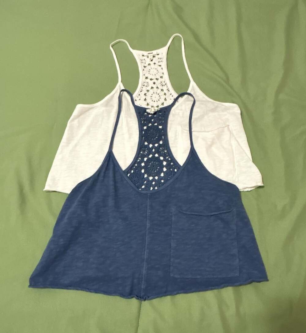 Aerie Crochet Back Tank Top Size S White Blue Set of 2